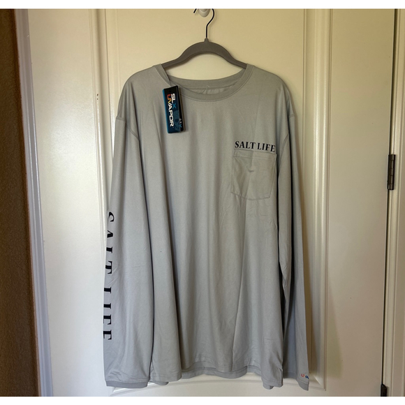 Men's Salt Life Light Grey Black SLX Performance Long Sleeve Tee 2XL - Picture 1 of 6